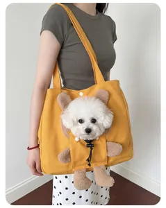 Sac de transport portable en toile jaune pour animaux avec design d'ours et ouverture