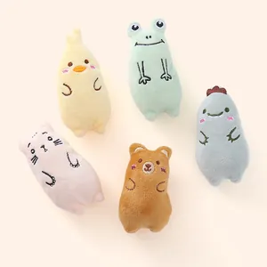 Set of five cute animal-shaped plush catnip toys with embroidery details for indoor cats