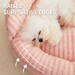 Cuccia per cani in peluche rosa con pareti spesse e morbida fodera