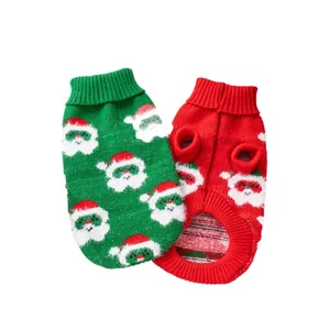 Maglioni natalizi lavorati a maglia per animali con motivo Babbo Natale in rosso e verde