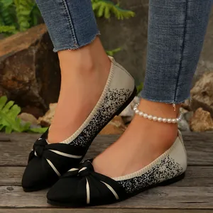 Elegant color-blocked knit flats with bow detail and pointed toe for women