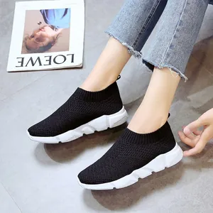 Women Breathable Fly-knit Platform Sneakers Casual Slip-On Sock Shoes Thick Sole Lightweight Walking Shoes Comfort Fashion Sports Footwear