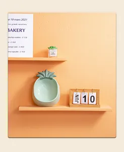 Mint green pineapple-shaped pet bowl displayed on a stylish orange-toned wooden shelf.