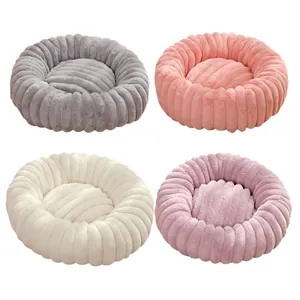 Panier rond et épais en peluche pour chat et chien en plusieurs couleurs hiver