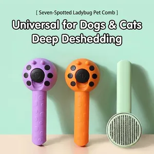 Professional self-cleaning pet grooming brush for dogs and cats, ladybug themed design