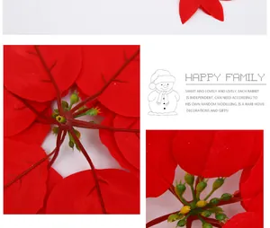 Macro detail view of vibrant red artificial poinsettia flower petals and stamens