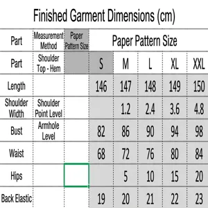 Guide des tailles complet pour robe de soirée dos nu avec mesures poitrine taille et longueur