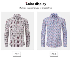 Detailed view of men's thin long-sleeved floral shirts in two color patterns