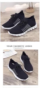 Detailansicht atmungsaktiver schwarzer Flyknit-Mesh-Damen-Sneaker mit weißer Plateausohle.
