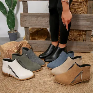 Elegant women's pointed-toe ankle boots with side zippers in multiple autumn shades