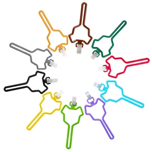 Colorful pet waste bag dispensers arranged in a circle for hands-free dog walking gear