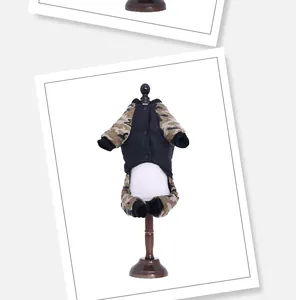 Close-up of a warm thickened camouflage pet cotton coat for small dogs on mannequin