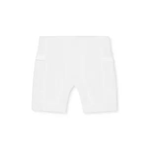 Detailed view of white men's quick-dry compression shorts with ergonomic seams