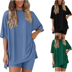 Dettagli del set da casa 2 pezzi da donna con t-shirt oversize e pantaloncini in vari colori