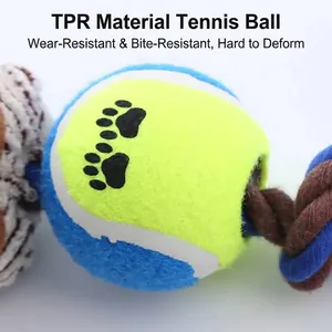 Jouet à mâcher pour chien avec balle de tennis en TPR et corde en coton motif pattes