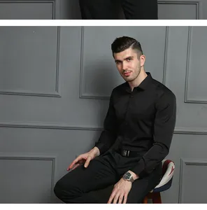 Elegant men's long-sleeve black business shirt for professional office commute wear.