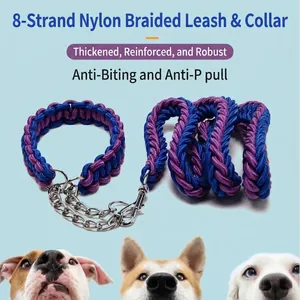 Ensemble Laisse et Collier pour Chien en Nylon Tressé à 8 Brins Robuste Anti-Traction Corde de Traction pour Grands Chiens Accessoires de Course
