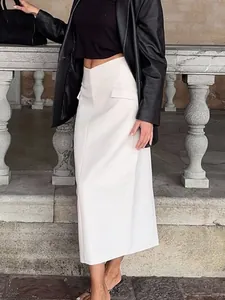 Women Elegant High Waist White Blazer Midi Skirt Office Commute Bodycon Pencil Skirt With Back Split Pockets Western Style