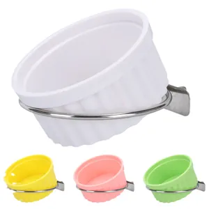 Colorful anti-bite bird feeders for cages with stainless steel holders, 4 color set