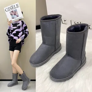 Classic grey high-top snow boots with warm faux fur lining and durable flat soles for winter
