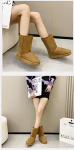 Classic brown tall winter snow boots for women with cozy lining and non-slip soles