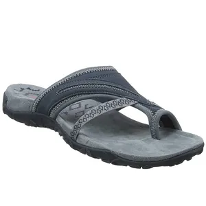 Sandalo sportivo infradito da donna con plantare grigio e cinturini blu fantasia