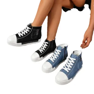 Stijlvolle hoge canvas sneakers voor dames met ritssluiting aan de zijkant en plateauzool
