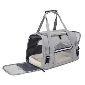 Sac de Transport Pliable pour Chats et Petits Chiens Portable en Tissu Oxford Maille Respirante Sac à Main Voyage Sac à Bandoulière avec Tapis