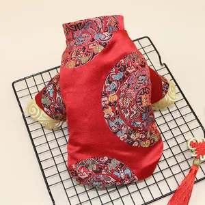 Festive red traditional Chinese Tang suit for dogs and cats for New Year winter warmth