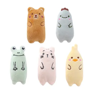 Five-piece set of adorable plush animal catnip toys featuring bear, frog, and cat designs