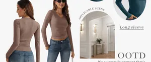 Women's V-neck slim fit long sleeve T-shirt with ruched waist detail and OOTD style