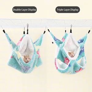 Amaca per Piccoli Animali Letto Sospeso in Peluche Caldo per Criceto Ratto Petauro dello Zucchero Sacco a Pelo in Pile Multistrato con Ganci in Metallo