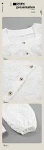 Dettaglio ravvicinato di camicia jacquard bianca stile francese con scollo quadrato