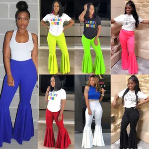 Pantalones de campana con volantes y cintura alta para mujer en varios colores