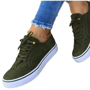 Baskets Brogue décontractées vert olive pour femmes avec bout rond et lacets élégants