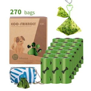 Detailed view of EPI degradable dog poop bags set with 18 rolls and dispenser pouch