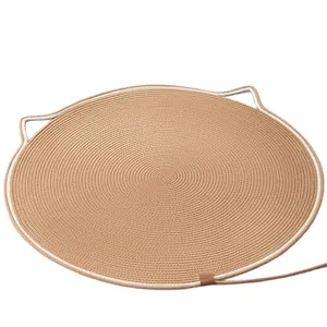 Minimalistische runde Katzenkratzmatte aus Hanfseil, Haustierbett mit süßem Ohren-Design.