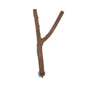 Natural Y-shaped wood bird perch branch with screw mounting for parrot cage accessory