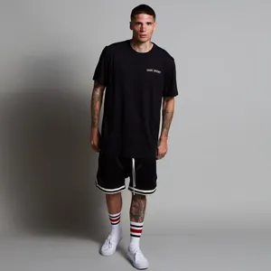 Pantaloncini da basket in mesh traspirante da uomo con strisce bianche e coulisse