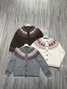Collection of vintage Fair Isle knit cardigans in brown, white and grey color options