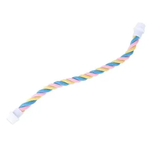 Detailed view of twisted macaron cotton rope bird perch for parrot climbing and standing