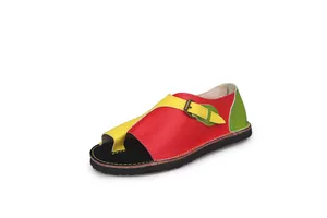 Vibrant multi-color leather flat sandals with adjustable buckle strap and open-toe design
