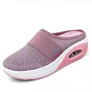 Mules à plateforme en mesh violet avec semelle à coussin d'air et tissu tricoté