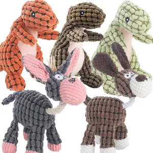 Jouet Couineur pour Chien en Velours Côtelé Forme de Dinosaure Âne Entraînement Molaire Peluche pour Bouledogue Français Chiot Jouet Interactif Résistant aux Morsures