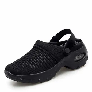 Chaussures de sport décontractées en maille noire respirante avec semelle à coussin