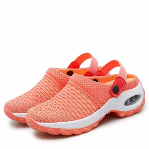 Baskets en maille orange pour femmes avec semelle à coussin d'air et talon ouvert respirant
