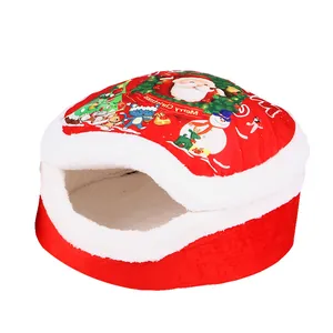 Cuccia per animali in peluche a tema natalizio con Babbo Natale e pupazzo di neve