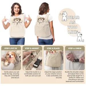 Ergonomic breathable pet front carrier backpack for small dogs and cats in beige