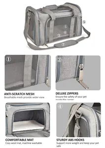 Breathable foldable pet carrier for cats and dogs with scratch-resistant mesh details