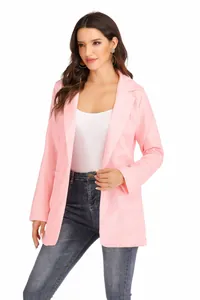 Slim fit solid pink blazer jacket for women with lapel collar design
